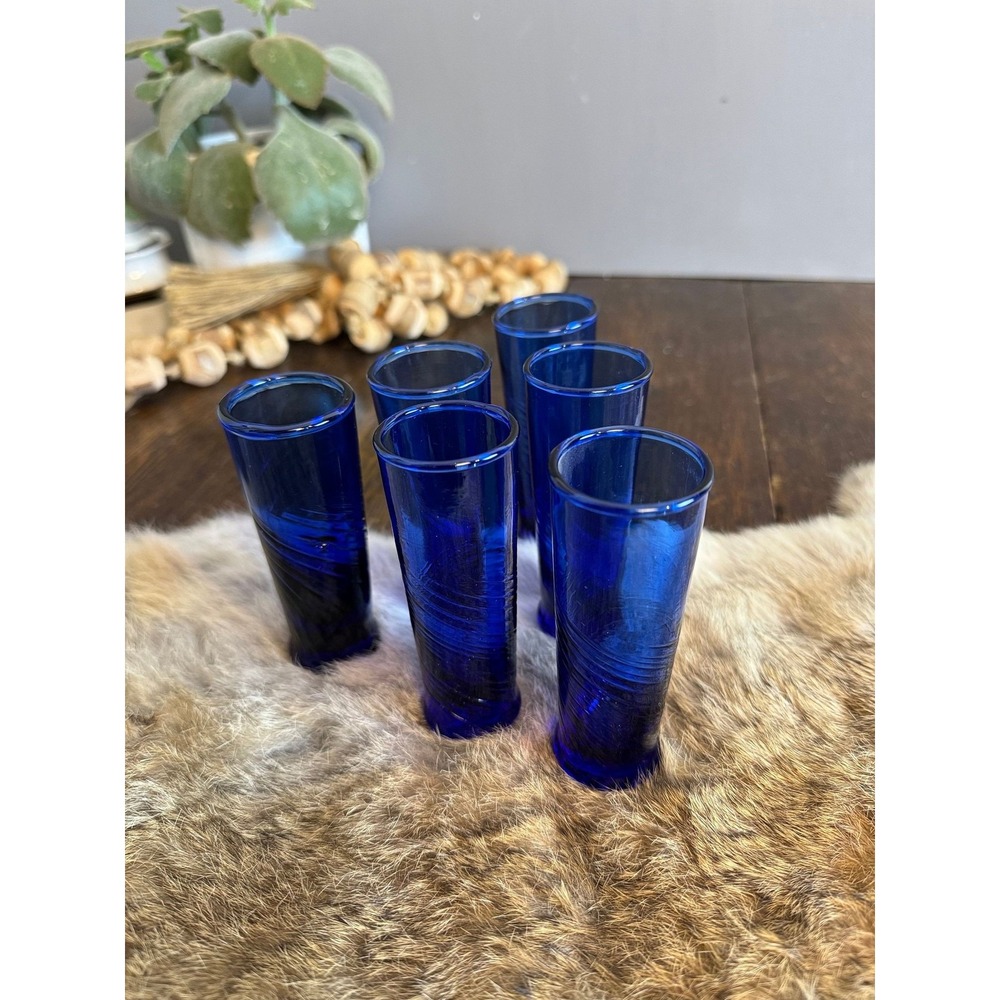 Cobalt blue glass Hand Blown‎ double Shot Liqueur Glass Base Vintage barware